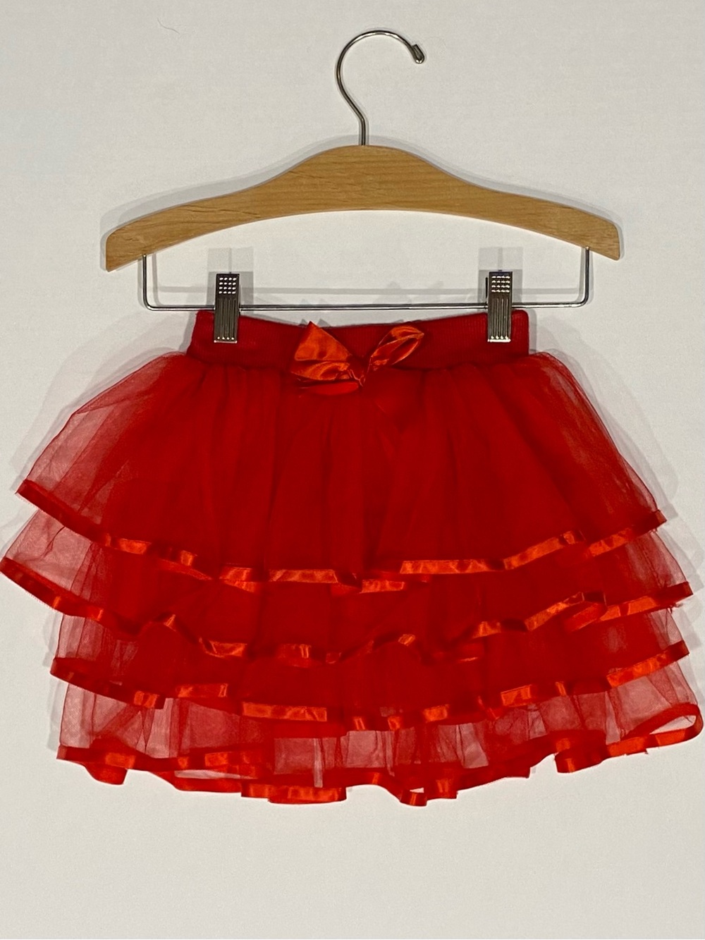 Girls Red 4-Tier Tulle Tutu Skirt with Satin Trim Size 5